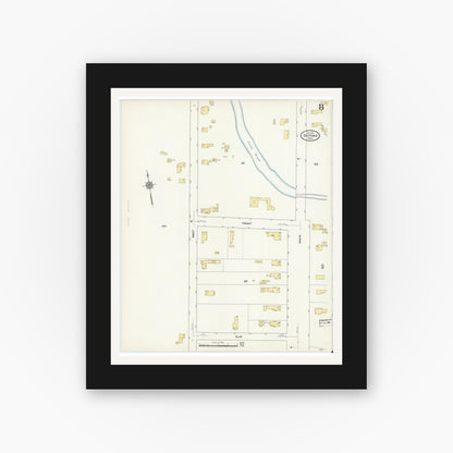 Old map wall art mockup — black gallery frame with white mat — Sanborn Fire Insurance Map from Oxford, Worcester County, Massachusetts (1911), Sheet #0008