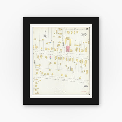 Old map wall art mockup — black gallery frame with white mat — Sanborn Fire Insurance Map from Sodus, Wayne County, New York (1906), Sheet #0002