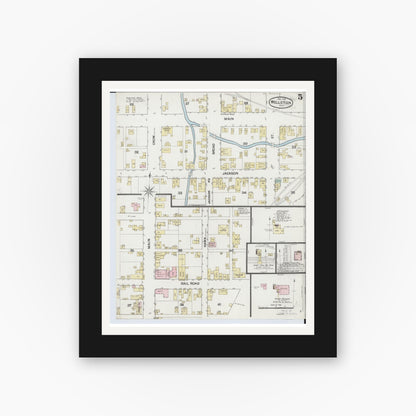 Old map wall art mockup — black gallery frame with white mat — Sanborn Fire Insurance Map from Wellston, Jackson County, Ohio (1888), Sheet #0005