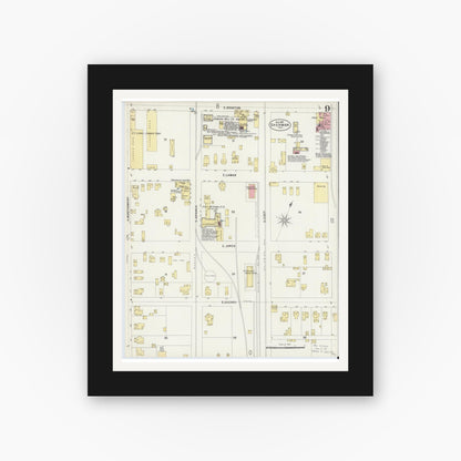 Old map wall art mockup — black gallery frame with white mat — Sanborn Fire Insurance Map from Sherman, Grayson County, Texas (1897), Sheet #0009