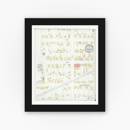 Old map wall art mockup — black gallery frame with white mat — Sanborn Fire Insurance Map from Frazeysburg, Muskingum County, Ohio (1905), Sheet #0001
