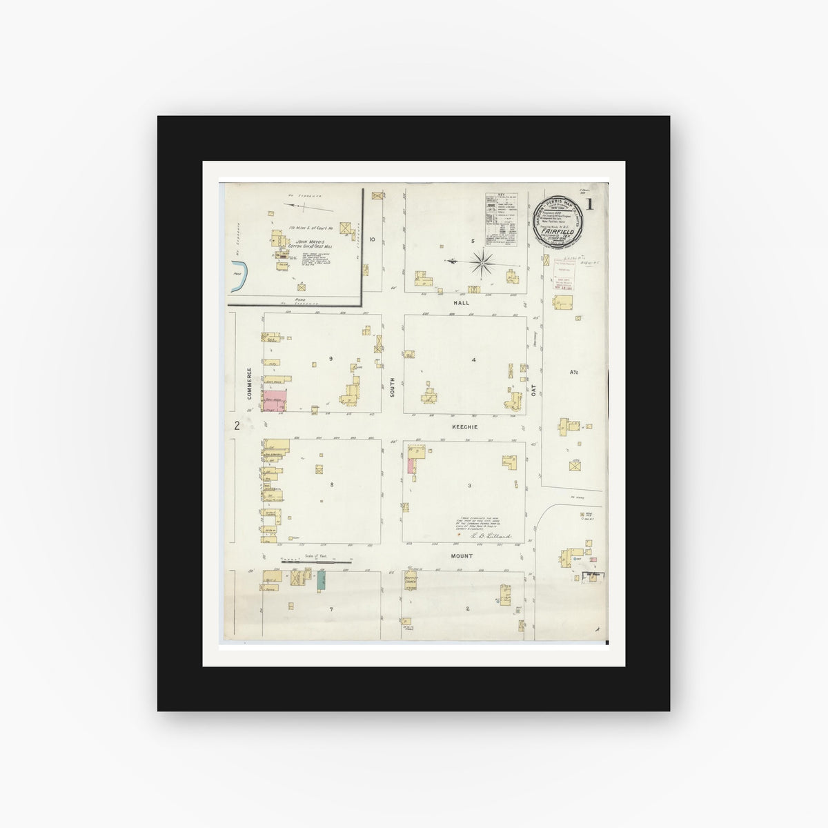 Old map wall art mockup — black gallery frame with white mat — Sanborn Fire Insurance Map from Fairfield, Freestone County, Texas (1896) - Complete Map Set