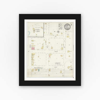 Old map wall art mockup — black gallery frame with white mat — Sanborn Fire Insurance Map from Fairfield, Freestone County, Texas (1896) - Complete Map Set