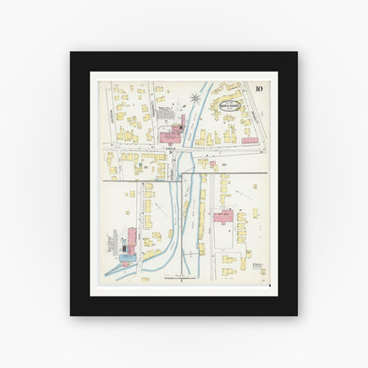 Old map wall art mockup — black gallery frame with white mat — Sanborn Fire Insurance Map from North Adams, Berkshire County, Massachusetts (1892), Sheet #0010