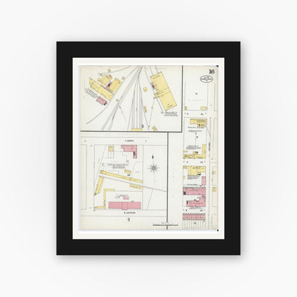 Old map wall art mockup — black gallery frame with white mat — Sanborn Fire Insurance Map from Carlisle, Cumberland County, Pennsylvania (1902), Sheet #0016