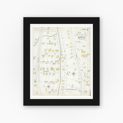 Old map wall art mockup — black gallery frame with white mat — Sanborn Fire Insurance Map from New Bethlehem, Clarion County, Pennsylvania (1904), Sheet #0007