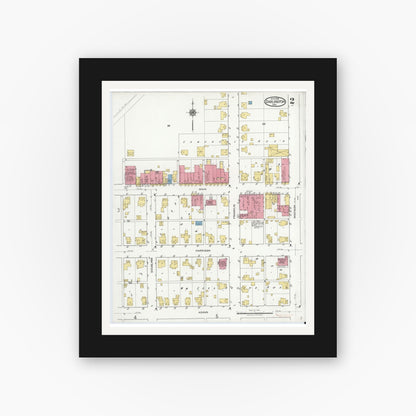 Old map wall art mockup — black gallery frame with white mat — Sanborn Fire Insurance Map from Darlington, Montgomery County, Indiana (1919), Sheet #0002