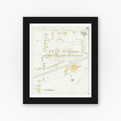Old map wall art mockup — black gallery frame with white mat — Sanborn Fire Insurance Map from Suffolk, Independent Cities, Virginia (1898), Sheet #0003