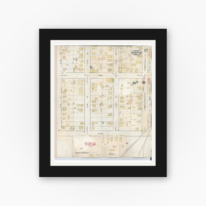Old map wall art mockup — black gallery frame with white mat — Sanborn Fire Insurance Map from Manistique, Schoolcraft County, Michigan (1950), Sheet #0017