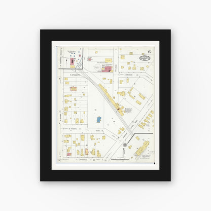 Old map wall art mockup — black gallery frame with white mat — Sanborn Fire Insurance Map from Charlotte, Eaton County, Michigan (1918), Sheet #0006