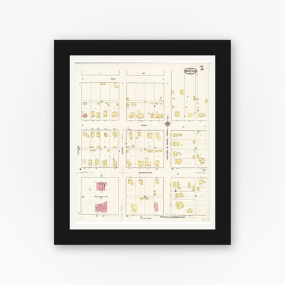 Old map wall art mockup — black gallery frame with white mat — Sanborn Fire Insurance Map from Marengo, Iowa County, Iowa (1922), Sheet #0005
