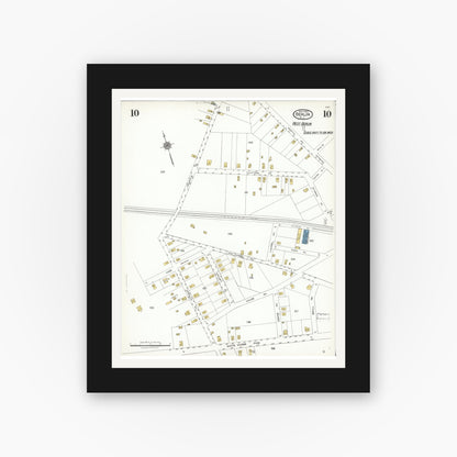 Old map wall art mockup — black gallery frame with white mat — Sanborn Fire Insurance Map from Berlin, Camden County, New Jersey (1923), Sheet #0010