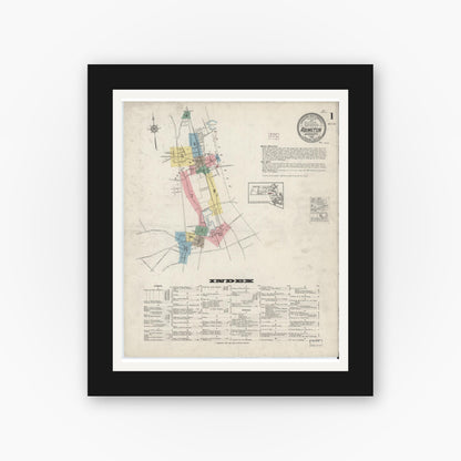 Old map wall art mockup — black gallery frame with white mat — Sanborn Fire Insurance Map from Abington, Plymouth County, Massachusetts (1915) - Complete Map Set