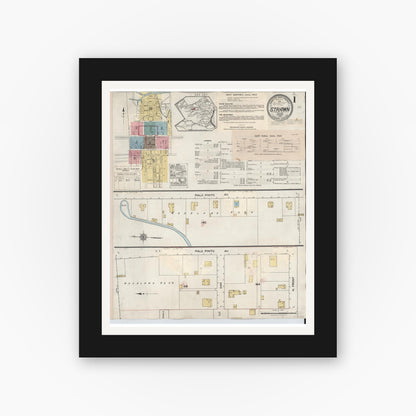 Old map wall art mockup — black gallery frame with white mat — Sanborn Fire Insurance Map from Strawn, Palo Pinto County, Texas (1944) - Complete Map Set