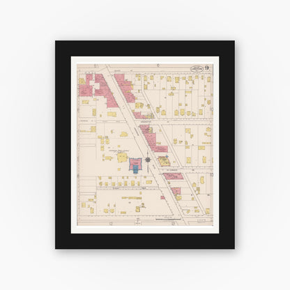 Old map wall art mockup — black gallery frame with white mat — Sanborn Fire Insurance Map from Lankershim, Los Angeles County, California (1922), Sheet #0009