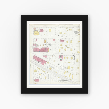 Old map wall art mockup — black gallery frame with white mat — Sanborn Fire Insurance Map from Chenoa, McLean County, Illinois (1907), Sheet #0002