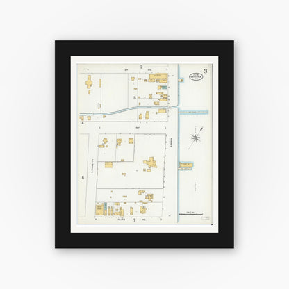 Old map wall art mockup — black gallery frame with white mat — Sanborn Fire Insurance Map from Daytona, Volusia County, Florida (1906), Sheet #0003