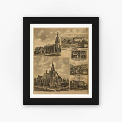 Old map wall art mockup — black gallery frame with white mat — An illustrated historical atlas of the state of Minnesota (1874)