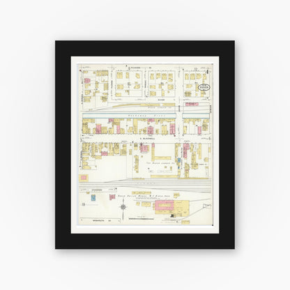Old map wall art mockup — black gallery frame with white mat — Sanborn Fire Insurance Map from Dover, Morris County, New Jersey (1916), Sheet #0004