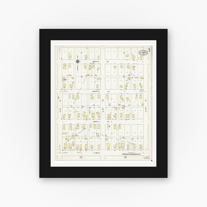 Old map wall art mockup — black gallery frame with white mat — Sanborn Fire Insurance Map from Elwood, Madison County, Indiana (1910), Sheet #0007