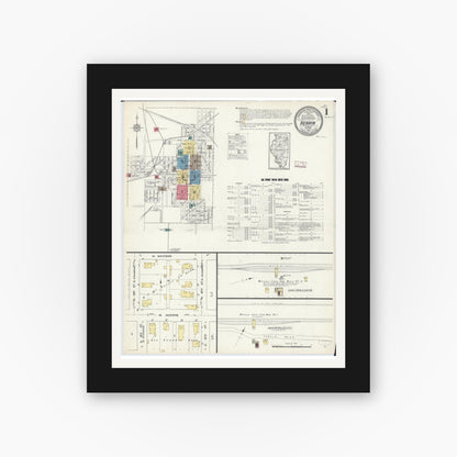 Old map wall art mockup — black gallery frame with white mat — Sanborn Fire Insurance Map from Herrin, Williamson County, Illinois (1913) - Complete Map Set