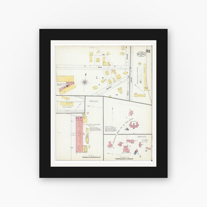 Old map wall art mockup — black gallery frame with white mat — Sanborn Fire Insurance Map from Waltham, Middlesex County, Massachusetts (1903), Sheet #0032