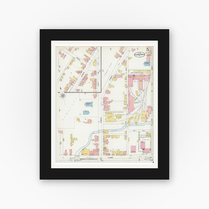 Old map wall art mockup — black gallery frame with white mat — Sanborn Fire Insurance Map from Chambersburg, Franklin County, Pennsylvania (1899), Sheet #0005