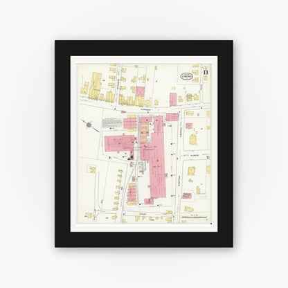 Old map wall art mockup — black gallery frame with white mat — Sanborn Fire Insurance Map from Concord, Cabarrus County, North Carolina (1911), Sheet #0011