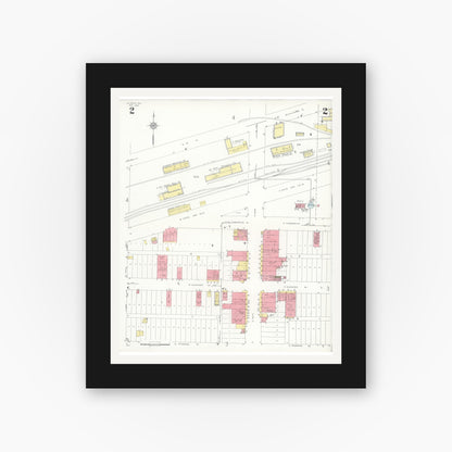 Old map wall art mockup — black gallery frame with white mat — Sanborn Fire Insurance Map from La Feria, Cameron County, Texas (1936), Sheet #0002