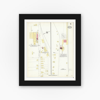 Old map wall art mockup — black gallery frame with white mat — Sanborn Fire Insurance Map from Emporia, Independent Cities, Virginia (1913), Sheet #0006