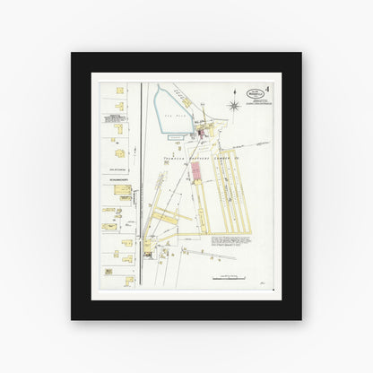 Old map wall art mockup — black gallery frame with white mat — Sanborn Fire Insurance Map from Wolfe City, Hunt County, Texas (1909), Sheet #0004
