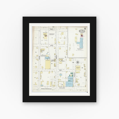 Old map wall art mockup — black gallery frame with white mat — Sanborn Fire Insurance Map from Belton, Bell County, Texas (1891), Sheet #0002