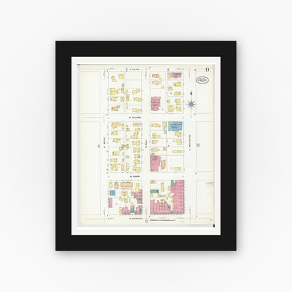 Old map wall art mockup — black gallery frame with white mat — Sanborn Fire Insurance Map from Owosso, Shiawassee County, Michigan (1908), Sheet #0009