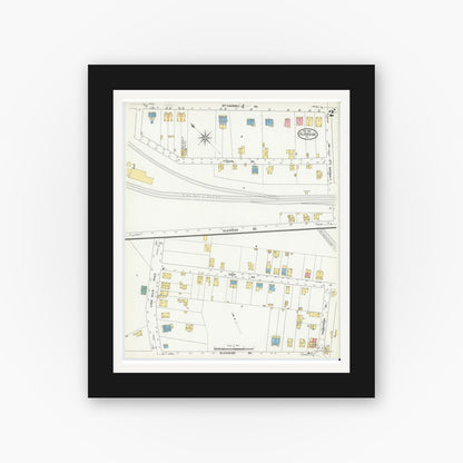 Old map wall art mockup — black gallery frame with white mat — Sanborn Fire Insurance Map from Glenside, Montgomery County, Pennsylvania (1909), Sheet #0002