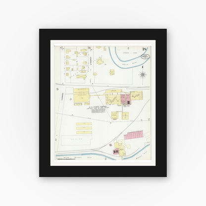 Old map wall art mockup — black gallery frame with white mat — Sanborn Fire Insurance Map from Merrill, Lincoln County, Wisconsin (1907), Sheet #0018