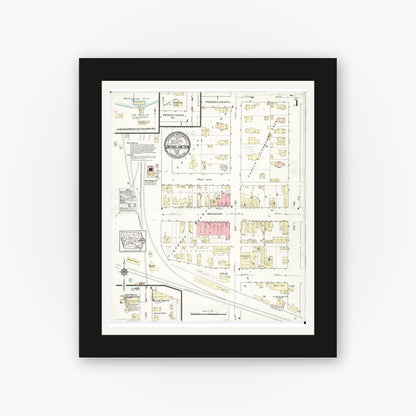 Old map wall art mockup — black gallery frame with white mat — Sanborn Fire Insurance Map from Oxford Junction, Jones County, Iowa (1914), Sheet #0001