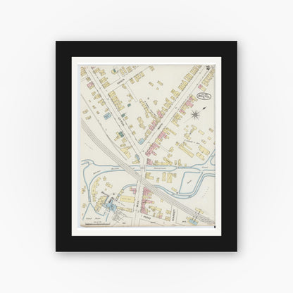 Old map wall art mockup — black gallery frame with white mat — Sanborn Fire Insurance Map from Bristol, Bucks County, Pennsylvania (1886), Sheet #0002