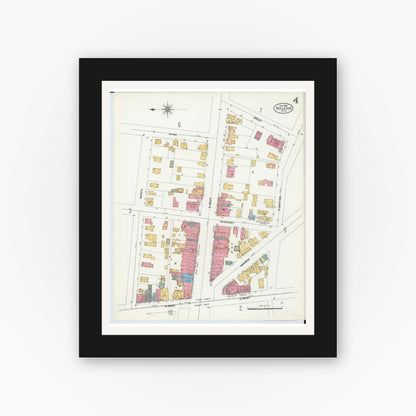 Old map wall art mockup — black gallery frame with white mat — Sanborn Fire Insurance Map from Bellevue, Huron And Sandusky County, Ohio (1906), Sheet #0004