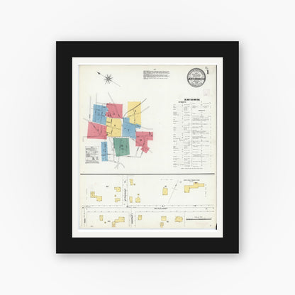Old map wall art mockup — black gallery frame with white mat — Sanborn Fire Insurance Map from North Brookfield, Worcester County, Massachusetts (1906) - Complete Map Set