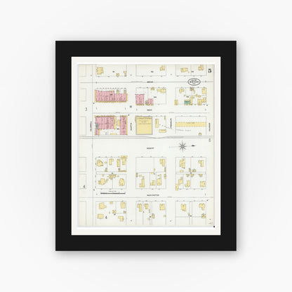Old map wall art mockup — black gallery frame with white mat — Sanborn Fire Insurance Map from Bryan, Brazos County, Texas (1906), Sheet #0005