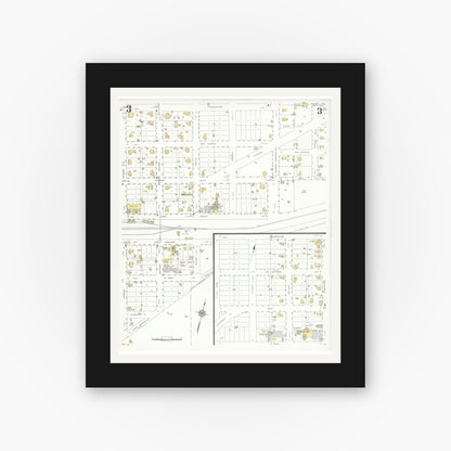 Old map wall art mockup — black gallery frame with white mat — Sanborn Fire Insurance Map from Runge, Karnes County, Texas (1934), Sheet #0003