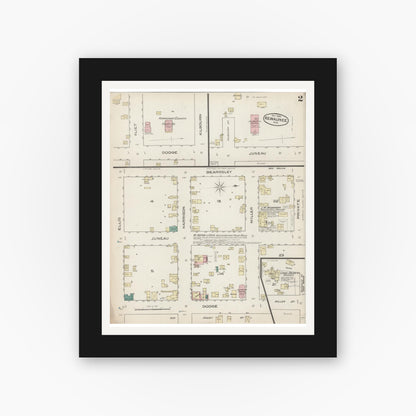 Old map wall art mockup — black gallery frame with white mat — Sanborn Fire Insurance Map from Kewaunee, Kewaunee County, Wisconsin (1885), Sheet #0002