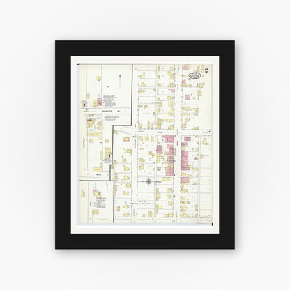 Old map wall art mockup — black gallery frame with white mat — Sanborn Fire Insurance Map from Dalton, Wayne County, Ohio (1911), Sheet #0002