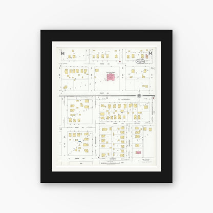 Old map wall art mockup — black gallery frame with white mat — Sanborn Fire Insurance Map from Austin, Mower County, Minnesota (1926), Sheet #0014
