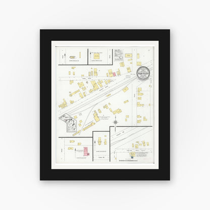 Old map wall art mockup — black gallery frame with white mat — Sanborn Fire Insurance Map from Bark River, Delta County, Michigan (1927), Sheet #0001