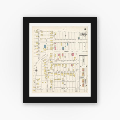 Old map wall art mockup — black gallery frame with white mat — Sanborn Fire Insurance Map from Ellwood City, Lawrence County, Pennsylvania (1921), Sheet #0016