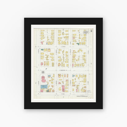 Old map wall art mockup — black gallery frame with white mat — Sanborn Fire Insurance Map from Madison, Dane County, Wisconsin (1902), Sheet #0008