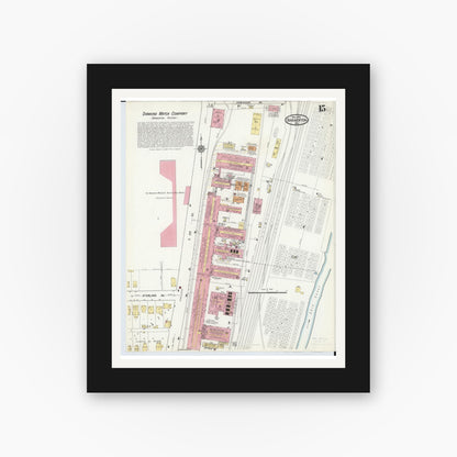 Old map wall art mockup — black gallery frame with white mat — Sanborn Fire Insurance Map from Barberton, Summit County, Ohio (1916), Sheet #0015