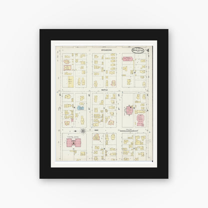 Old map wall art mockup — black gallery frame with white mat — Sanborn Fire Insurance Map from Manistee, Manistee County, Michigan (1890), Sheet #0004