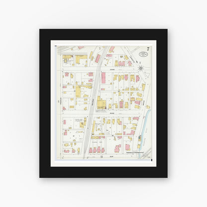 Old map wall art mockup — black gallery frame with white mat — Sanborn Fire Insurance Map from Tiffin, Seneca County, Ohio (1901), Sheet #0007